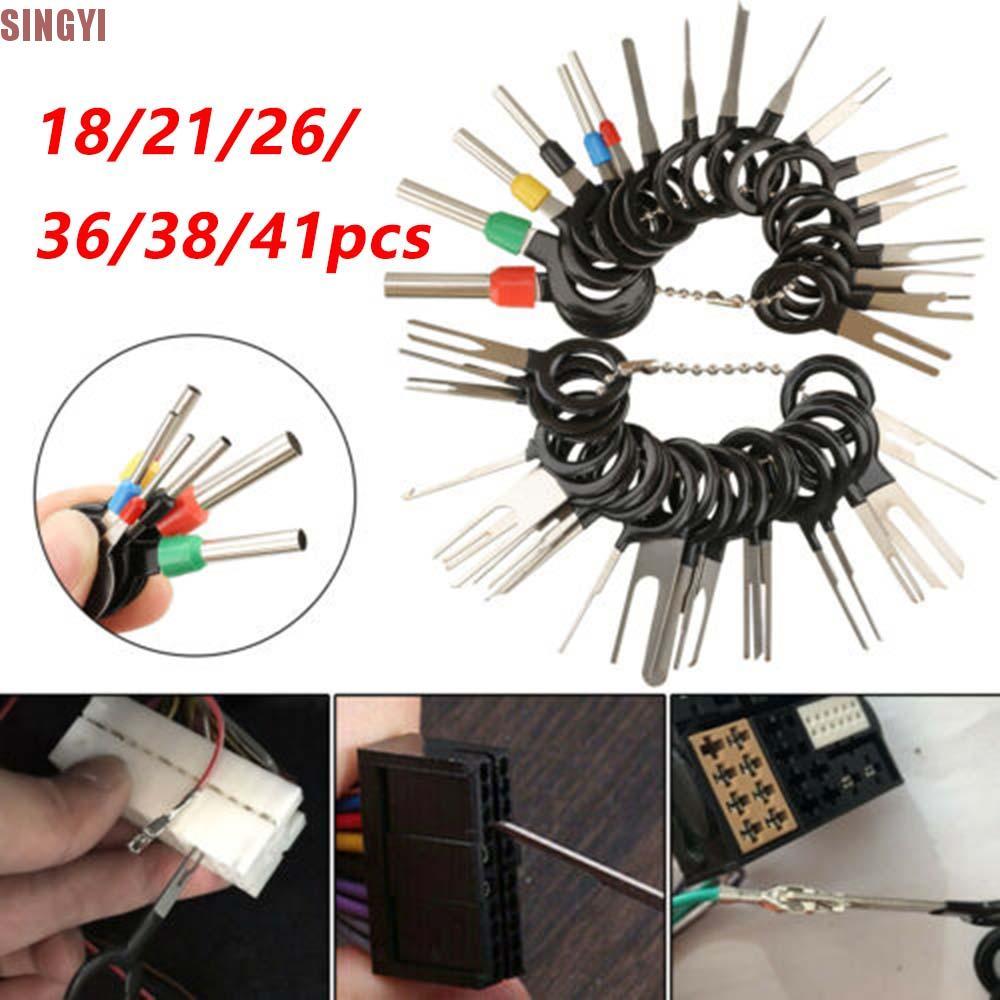 SINGYI Pin Extractor ชุดสายไฟ 18/21/26/36/38/41 ชิ้น Crimp Connector Ejector เข็ม Picker รถมือซ่อมเค