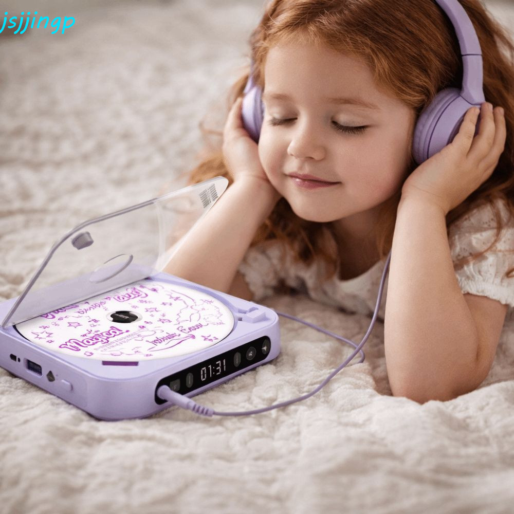 JJJINGP เครื่องเล่นเพลงแบบพกพา, 6 โหมด LED Screen CD Player, รีโมทคอนโทรล AB ทําซ้ําจับเวลาฝาครอบกัน