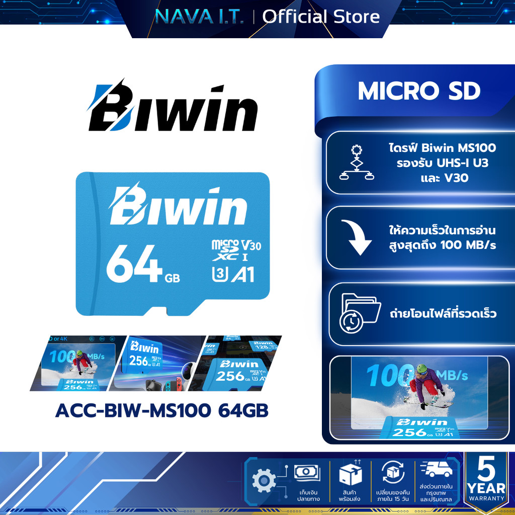 BIWIN MICRO SD (ไมโครเอสดีการ์ด) MS100 64GB (ACC-BIW-MS100 64GB)