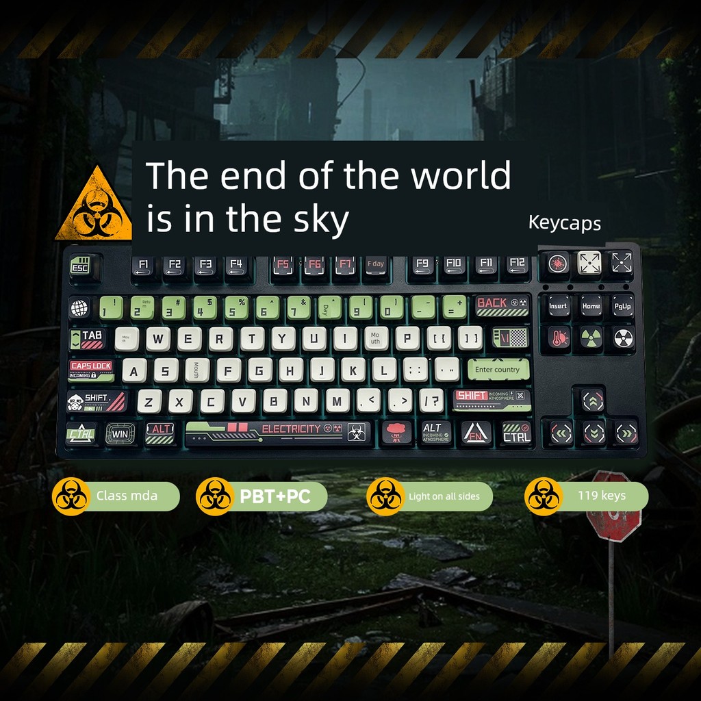 คีย์แคปไทย คีย์แคป Doomsday แนวนอน Hollow Ruins ลมสี่ด้านโปร่งแสง MDA Keycap PBT + pc ระเหิด 119 ปรั