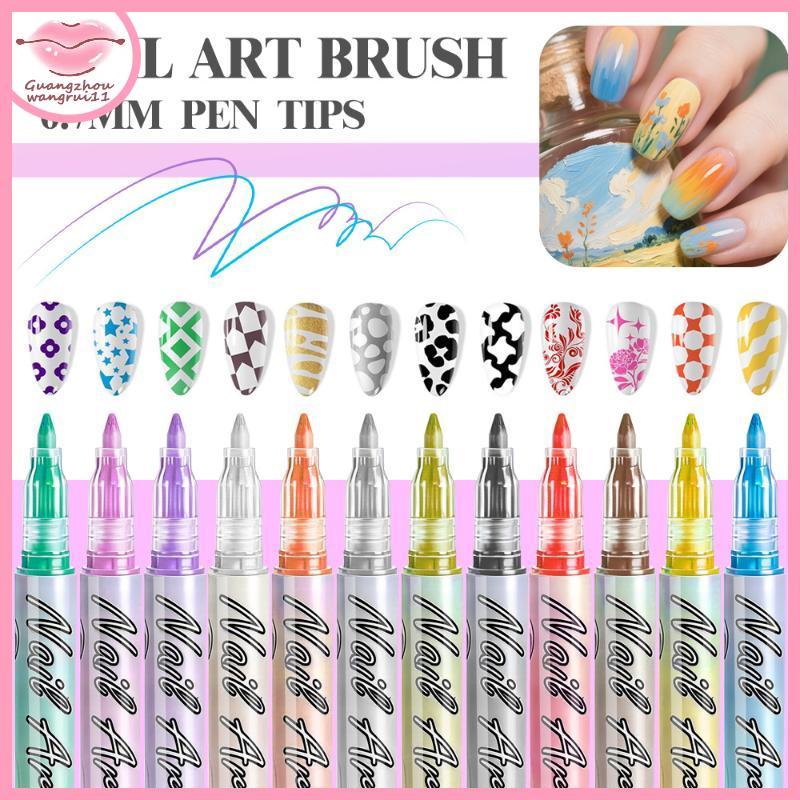 [GZ] 12 ชิ้น/เซ็ต Colourful กันน้ําเล็บ Graffiti ปากกา DIY 3D เล็บวาดปากกาบทคัดย่อสายเล็บเครื่องมือภ