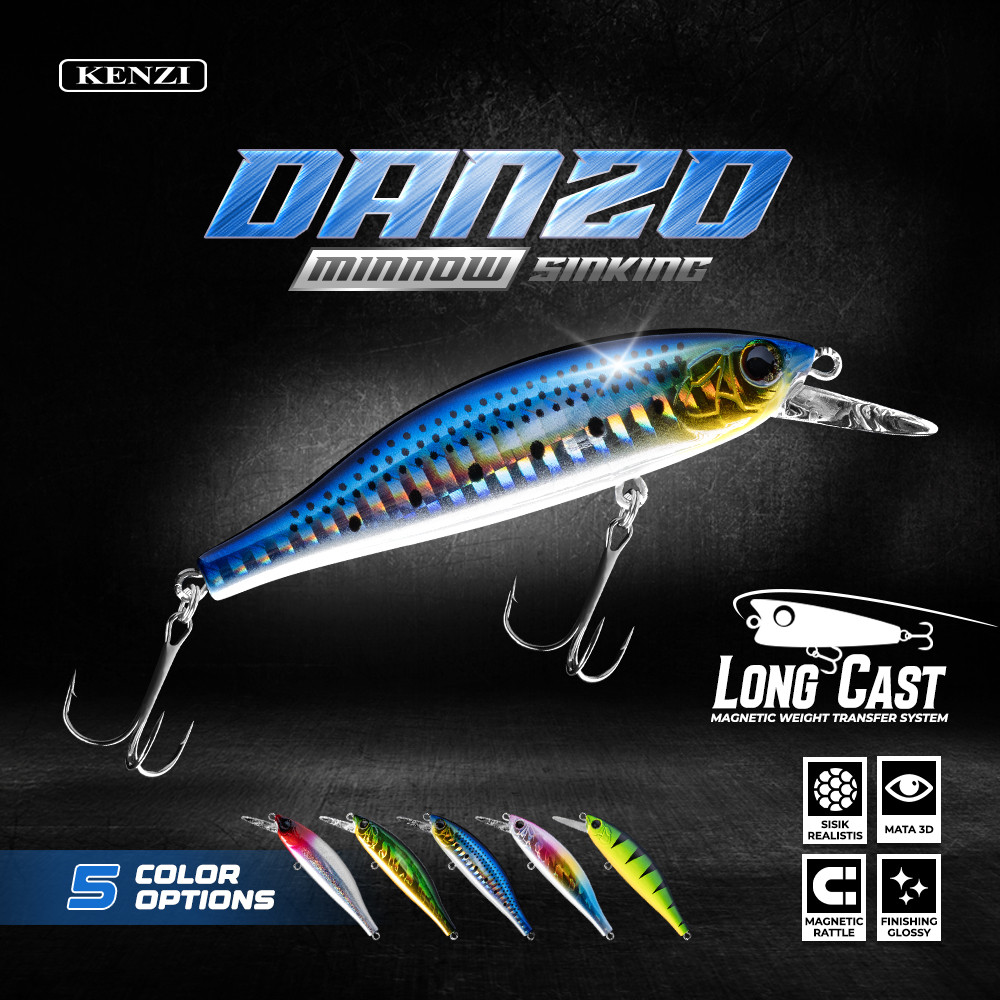 LURE KENZI DANZO 80mm 11gr Sinking - เหยื่อตกปลาหล่อยาวแม่เหล็ก