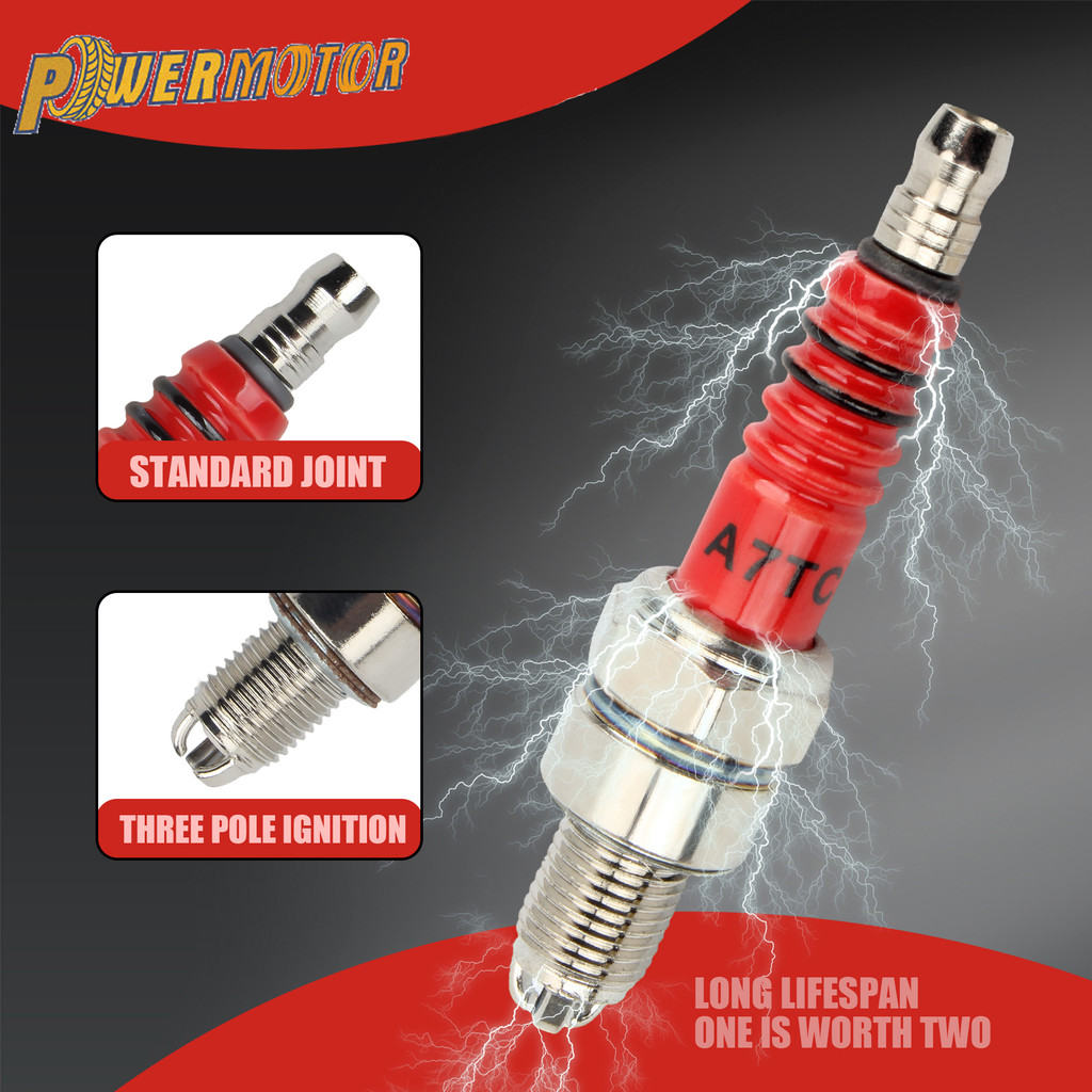 PM A7TC สําหรับ GY6 รถจักรยานยนต์ 3 Electrode 10mm Spark Plug 50CC 110CC 125CC 150CC ATV สกู๊ตเตอร์ 