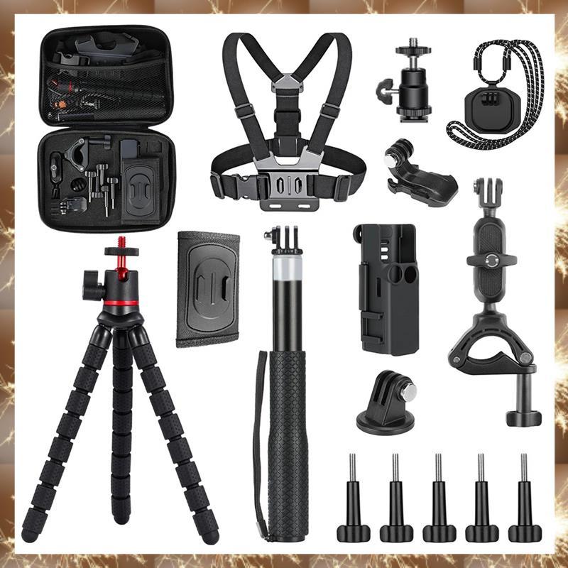 (O I Q B)16-In-1 Action Camera Accessory Kit สําหรับ / Action 5/4/ ขาตั้งกล้อง/ที่ยึดหน้าอก/กรณีพกพา