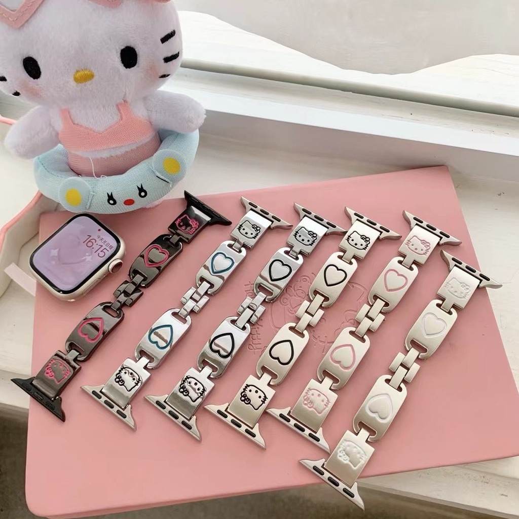 สาย Apple Watch Hello Kitty สร้อยข้อมือเหล็กหรูหราเบาสำหรับ Apple Watch Series 9