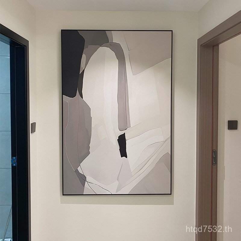 ภาพวาดตกแต่งผนังทางเข้าห้องนั่งเล่นนอร์ดิกสีดําสีขาวที่เรียบง่ายทันสมัยภาพจิตรกรรมฝาผนังพื้นหลังสไตล