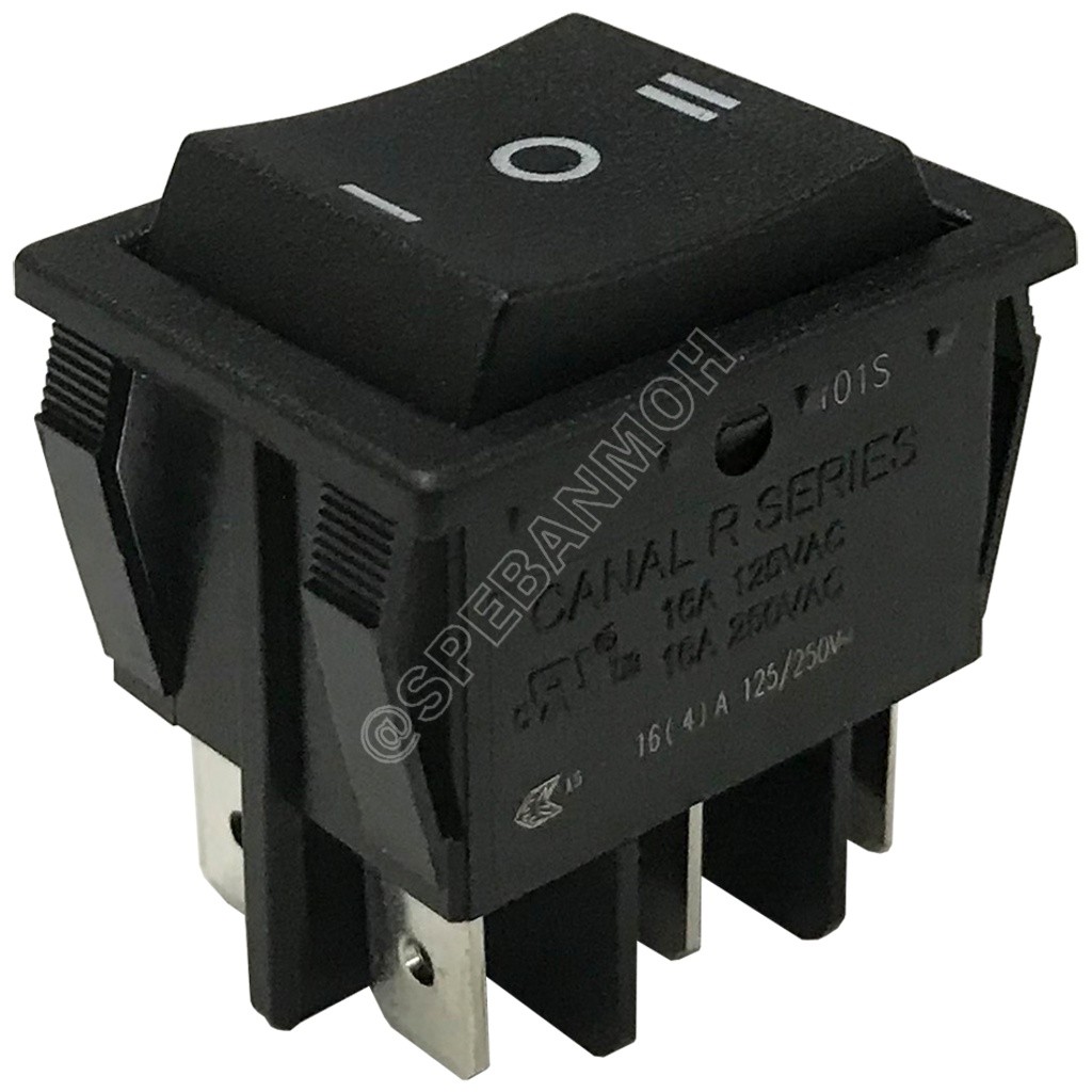 [ 1 ชิ้น ] R-230C6W สวิทช์กระดก Rocker Switch wan R-230C6W 16A 250V ON-OFF-ON 6ขา สวิทช์กระดก หนา 6 
