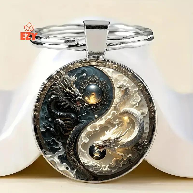 พวงกุญแจมังกร EZY Yin Yang - จี้โลหะผสมแฟชั่น, การออกแบบ Bla และมังกรขาว, เหมาะสําหรับกระเป๋า, Bapas และของขวัญที่ไม่ซ้ํากันใหม่