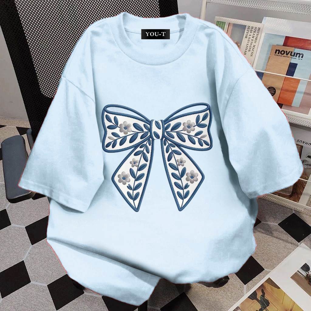 🌷Su.Tee🌷เสื้อน่ารัก เสื้อยืด oversize เกาหลี โคตรนุ่ม เนื้อผ้าฝ้ายผสมโพลีเอสเตอร์ ลาย "Flower bow" สินค้าใหม่ 2026