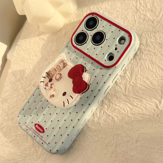 น่ารักการ์ตูน KT แมวเคสโทรศัพท์สําหรับ IPhone 17 PRO MAX 16 15 14 13 12 11 PRO MAX 3D Love Heart ถุงลมนิรภัยกันกระแทกกันชน Soft TPU ปกหลังพร้อมตุ๊กตาผู้ถือขาตั้ง