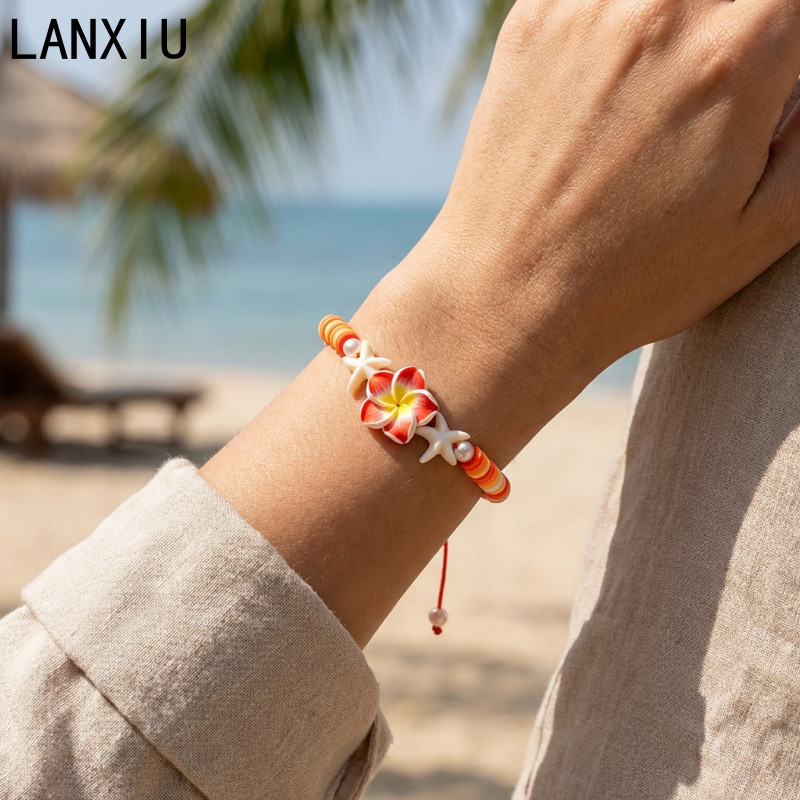 สร้อยข้อมือ.Handmade.Polymer.Clay.ลายดอกไม้.Boho.สำหรับ.สาวๆ.ฤดูร้อน ราคา ถูกที่สุด ดีลบีเคเค แกลเลอรีภาพที่ 6