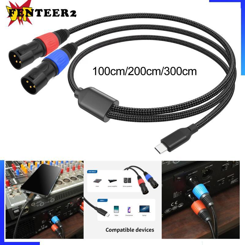 [Fenteer2] Type-c to Dual XLR Cable RCA Y Splitter Cord สําหรับแล็ปท็อปโทรศัพท์หูฟัง