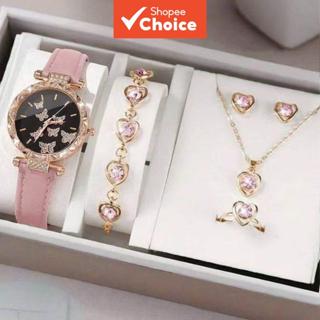 ชุดเครื่องประดับนาฬิกาควอตซ์สีชมพูสําหรับผู้หญิง | สาย ปู่ แ…