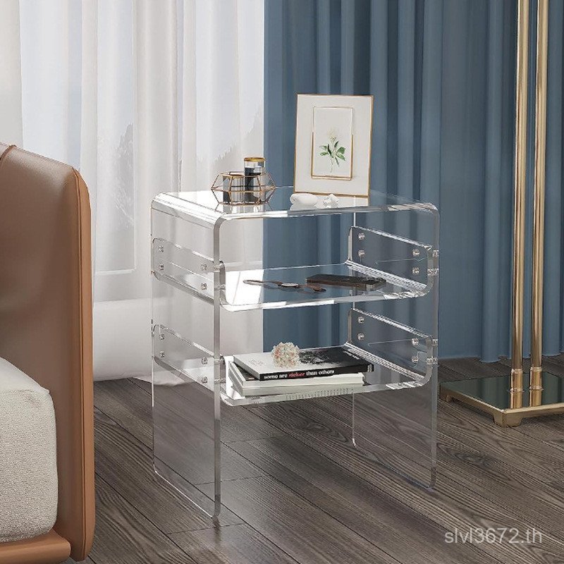 ประเภทตาราง 15.7 ใน สีด้านข้างโปร่งใสโต๊ะกาแฟอะคริลิค ยู โปร่งใสอะคริลิคโต๊ะข้างเตียง 2 ชั้นแยกประเภ