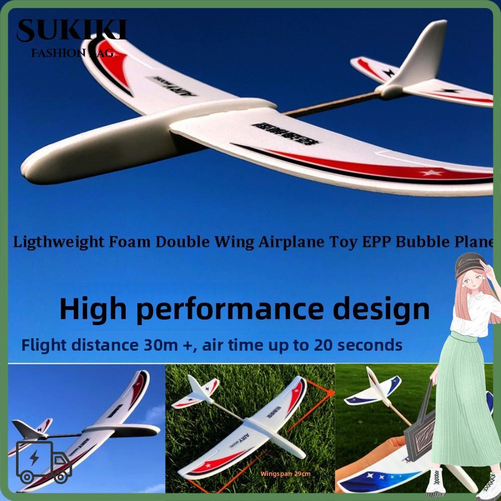 SUKIKI เครื่องบินปีกคู่ของเล่น, PP โฟมยอดนิยม EPP Bubble Plane, Ligthweight Red & Blue Glider Hand T