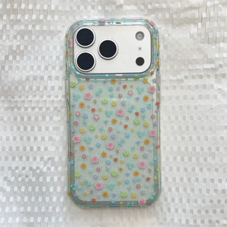 สําหรับ iphone Case 17 Pro Max 16 Pro Max 15 Pro Max เคสโทรศัพท์ลายดอกไม้สีเขียวโปร่งแสง