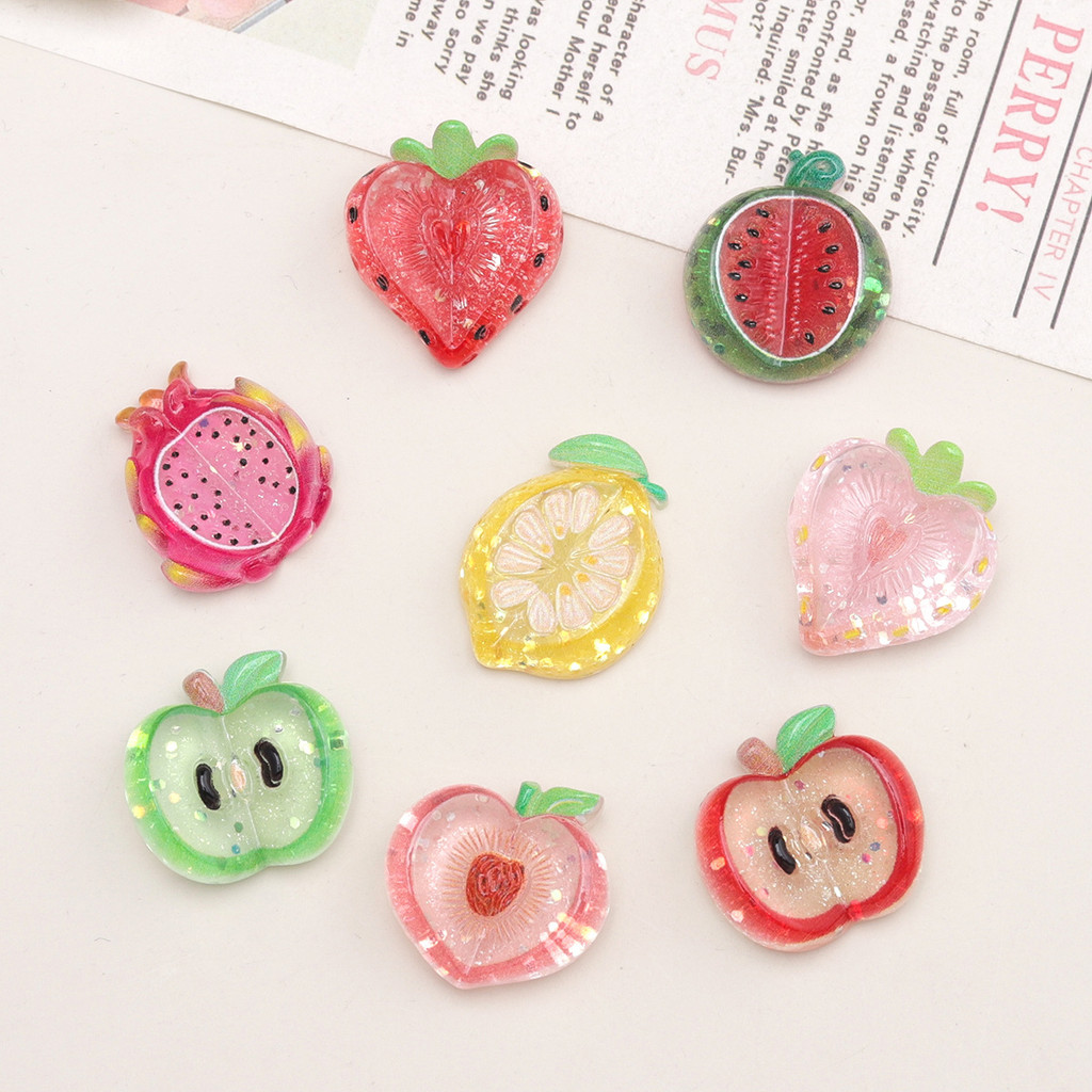10 ชิ้นผลไม้ Shinny สตรอเบอร์รี่แตงโมชิ้นเรซิ่น Charms สําหรับ DIY (2-132)