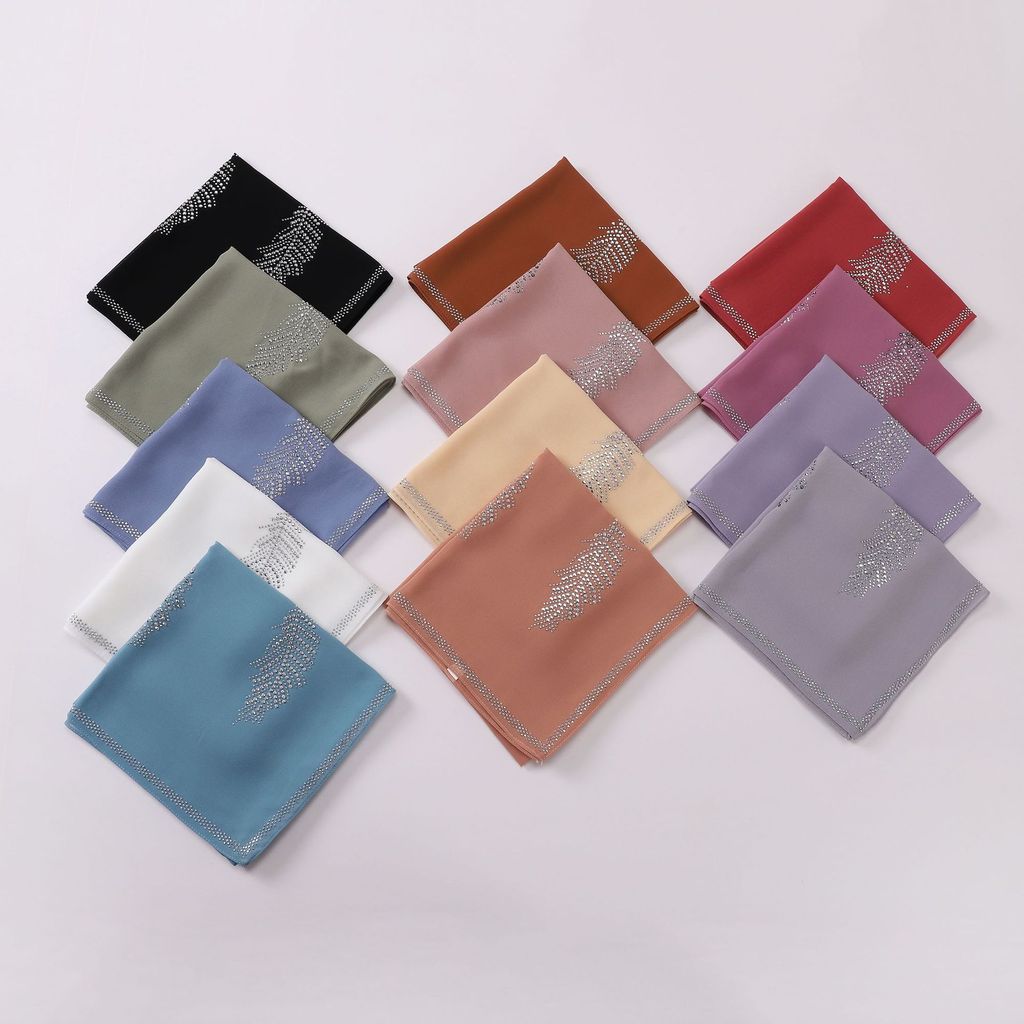 90cm90 Live Streaming Back Family Headscarf Diamond Pearl Spinning Square Scarf Permable Hair Gauze 