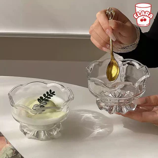 ชามแก้วขอบดอกไม้ 210ml | ชามขนมหวาน ไอศรีม น้ำหวาน สไตล์วินเทจ ปลอดสารตะกั่ว เหมาะบ้าน คาเฟ่ งานปาร์ตี้