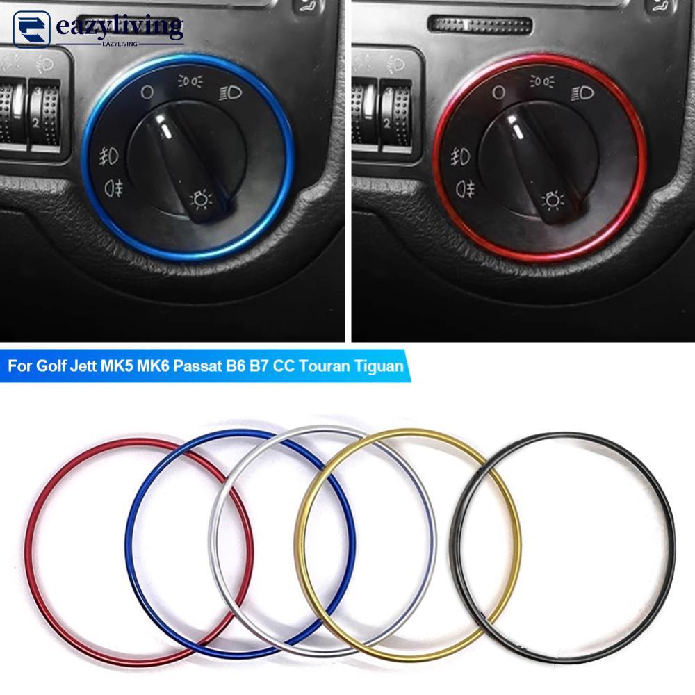 EAZYLIVING ไฟหน้ารถสวิทช์ตกแต่งกรอบอลูมิเนียม Trim แหวนสติกเกอร์สําหรับ Golf Jett MK5 MK6 Passat B6 