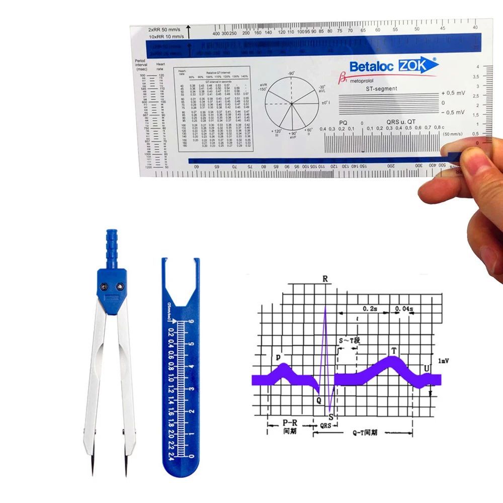 1 ชิ้นไม้บรรทัด ECG ECG goniometer ไม้บรรทัดทางการแพทย์ ECG Medical Caliper electrocardiogram stripe