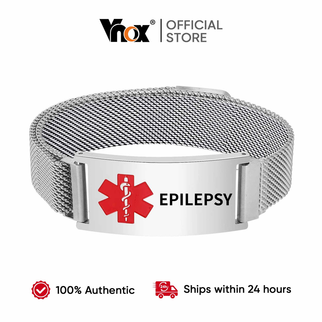 Vnox สร้อยข้อมือแจ้งเตือนทางการแพทย์ สแตนเลสมีกุญแจแม่เหล็ก สำหรับทั้งชายและหญิง