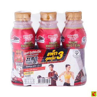 ซีพี-เมจิ ไฮโปรตีน นมพร่องมันเนยพาสเจอร์ไรส์โปรตีนสูง รสช็อกโกแลต สูตรเวย์ 350 มล. แพ็ค 3
