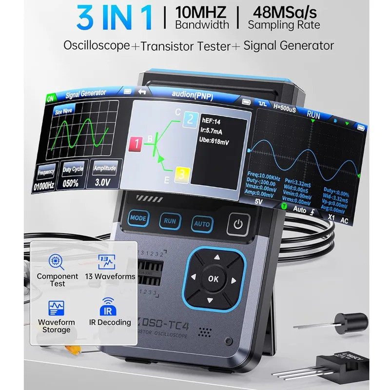 FNIRSI DSO-TC4 เครื่องทดสอบทรานซิสเตอร์ Digital Oscilloscope DDS เครื่องกําเนิดสัญญาณ 3 ใน 1,10MHz B
