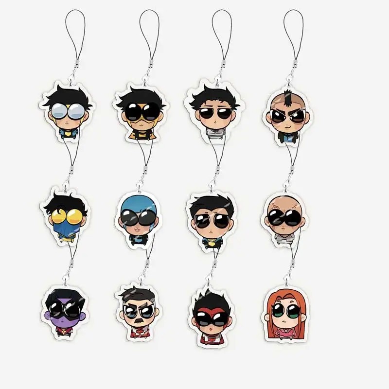 Invincible Chibi Mark Omni Man Atom Eve พวงกุญแจเชือกเส้นเล็กโทรศัพท์ซูเปอร์ฮีโร่อะคริลิคเป็นของขวัญพัดลม