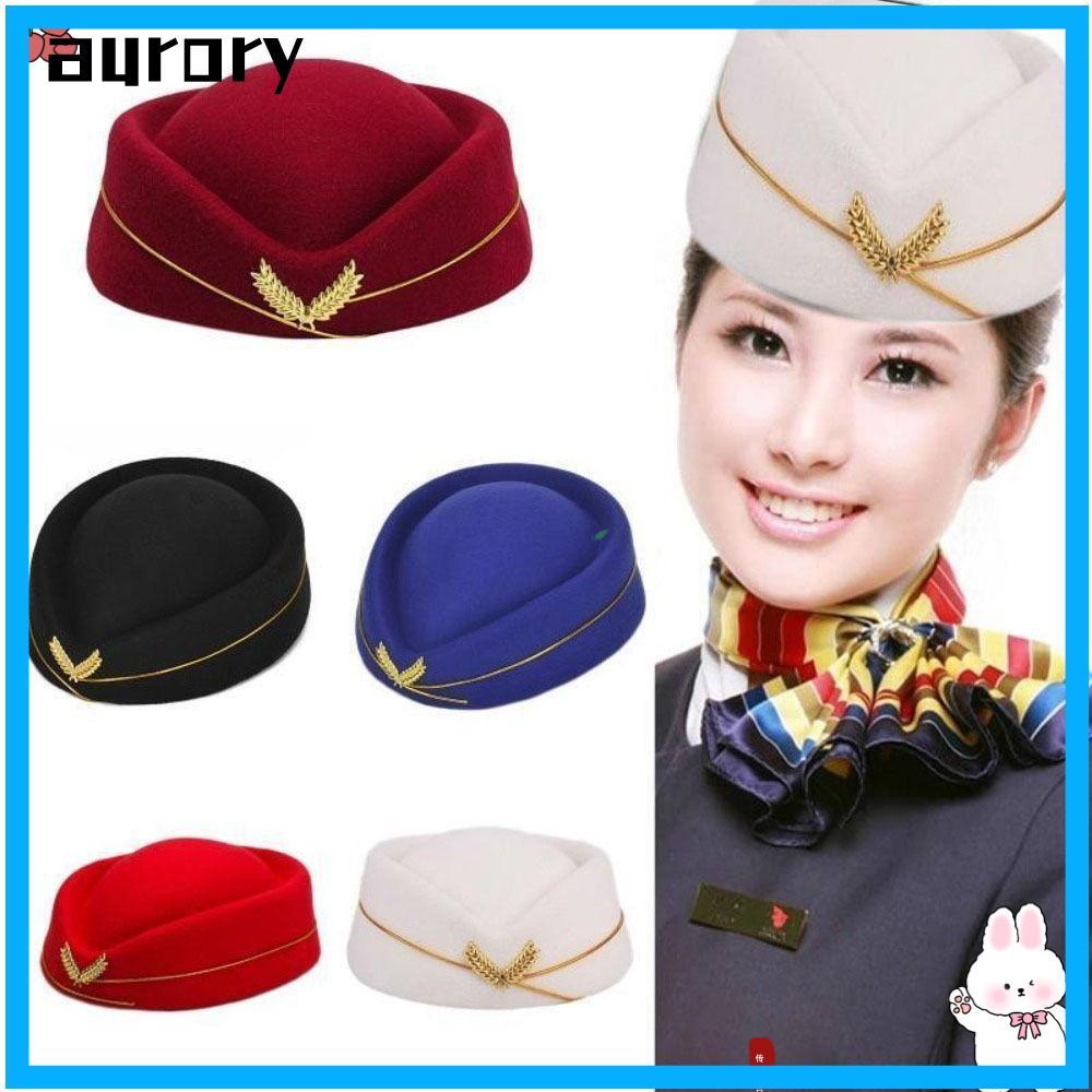 AURORY Air Hostess หมวกคุณภาพสูงหมวกทํางานผู้หญิงเลดี้หมวกเบเร่ต์