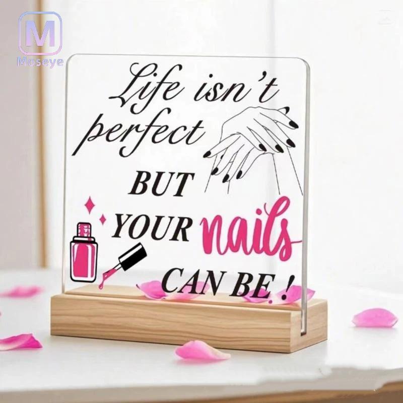 Tianyuanfff เล็บรูปร่างกระดานแสดง Advice Board พร้อมฐานเล็บท่องเที่ยวเล็บปลอมแสดงผู้ถือร้านทําเล็บเค