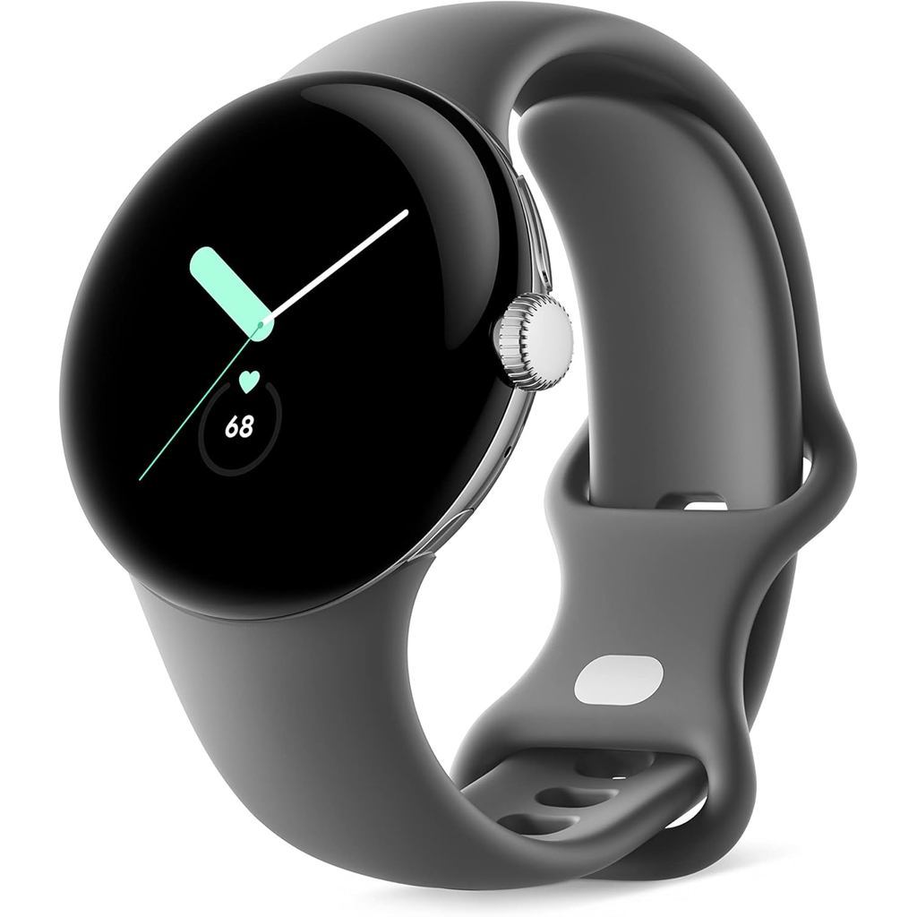 (ไม่มีแพ็คเกจเดิม) Google Pixel 1 Android Smartwatch พร้อมการติดตามกิจกรรม Fitbit - นาฬิกาติดตามอัตราการเต้นของหัวใจ - ตัวเรือนสแตนเลสสีเงินขัดเงา Active band - LTE