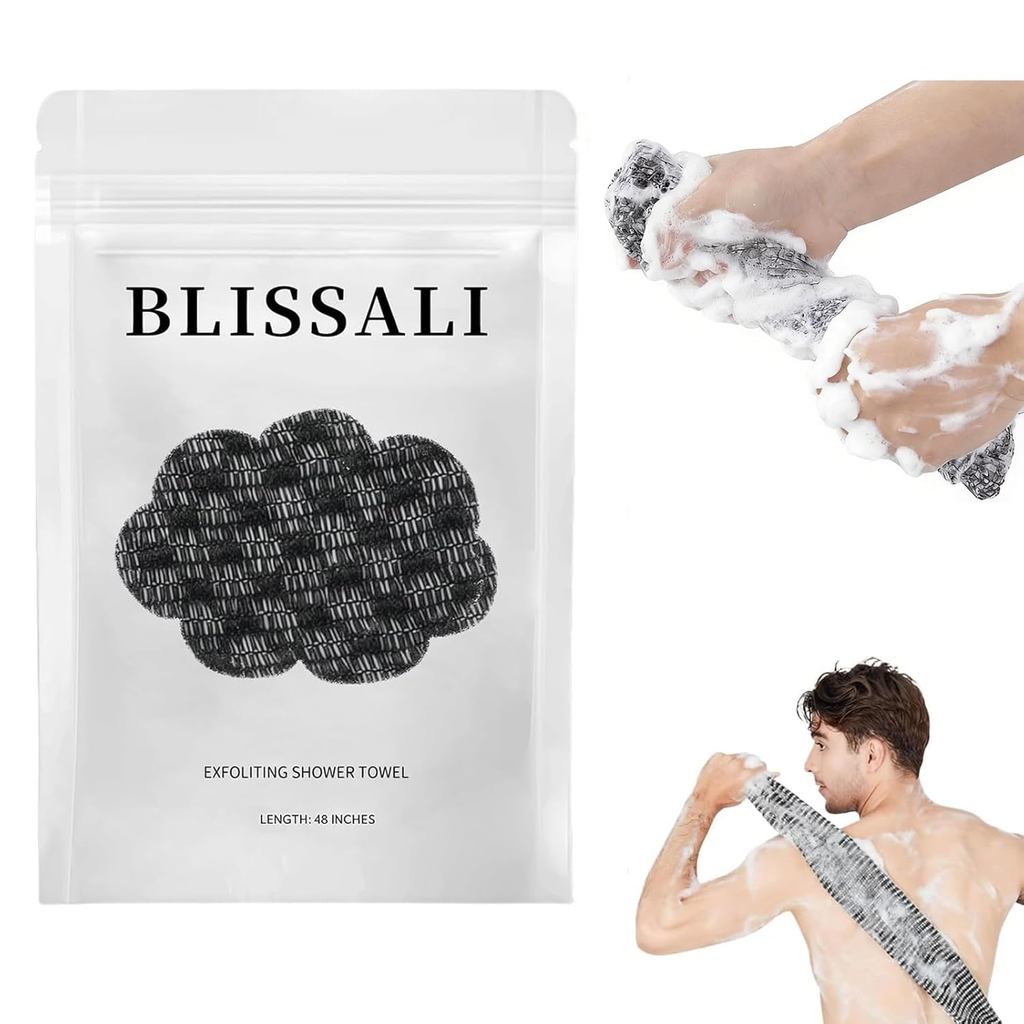 BLISALI ผ้าเช็ดตัวขัดผิว 47", 2-in-1 Premium Scrub Wash Cloth for Body Face, Back Scrubber สําหรับใช