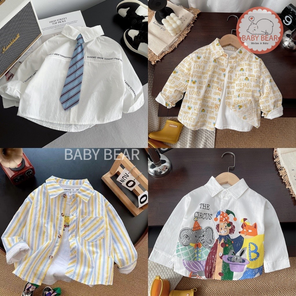 เสื้อแขนยาวเด็ก คอปก เสื้อเชิ๊ตเท่ๆ Size80-120cm