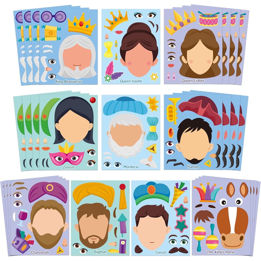 CY2SIDE Purim ตัวอักษรสติกเกอร์ใบหน้า - 40 ชิ้น Make Your Own Jewish ศาสนา Story สติกเกอร์สําหรับราง