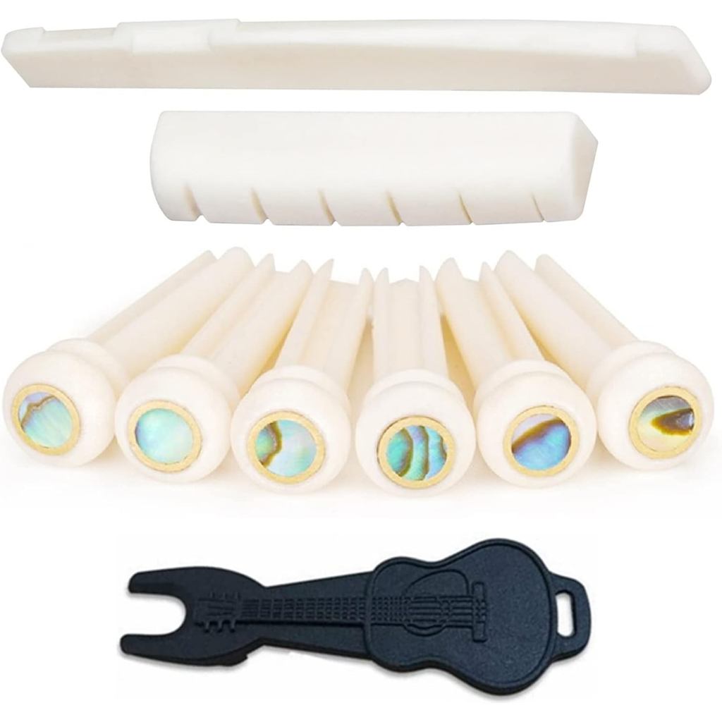 Miwayrer Acoustic Guitar Bone Bridge Saddle Nut 6 ชิ้น Big Abalone Dot Guitar Bridge Pins และ Pins p