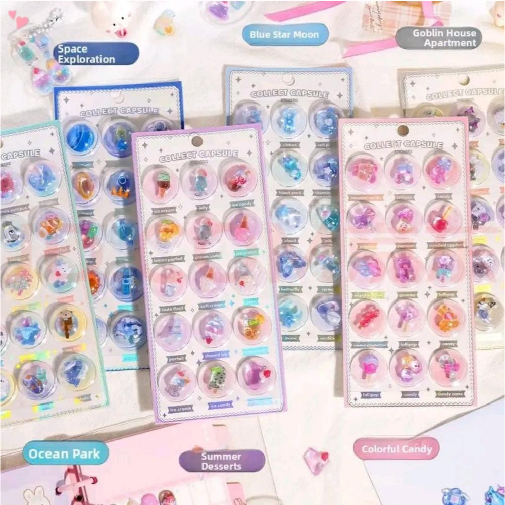 Kawaii 3D แคปซูลสติกเกอร์คริสตัล Bubble Space Candy Ocean Theme Relief Decals น่ารักสมุดภาพ Journal 