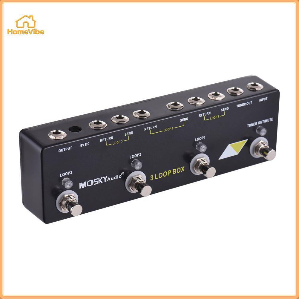 HomeVibe MOSKYAUDIO 3 Loop Box กีตาร์เหยียบพร้อมการเลือกช่อง True Bypass Effects Switcher อลูมิเนียม