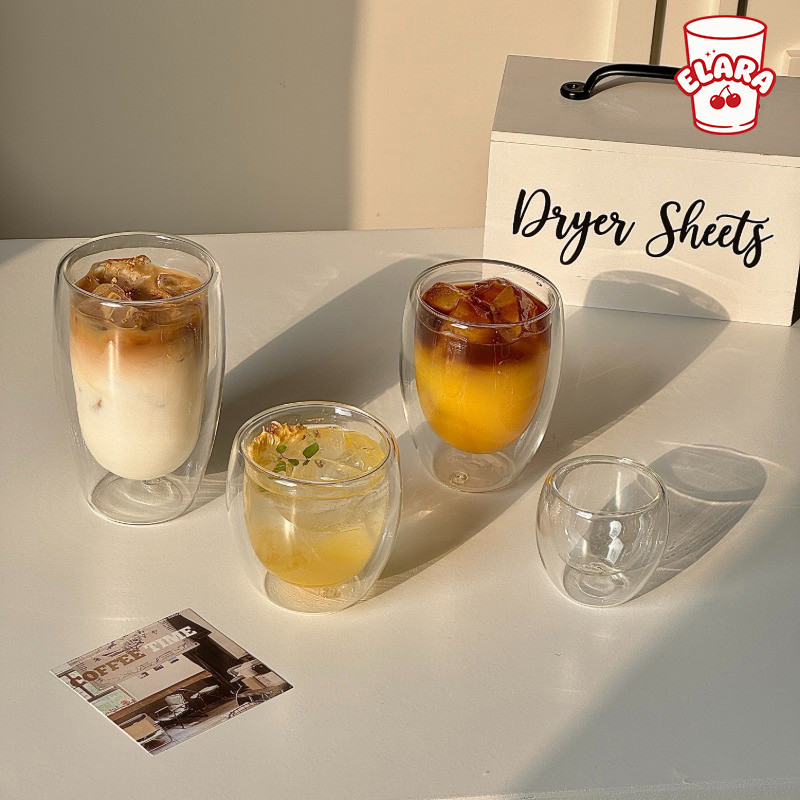แก้วสองชั้น แก้วกาแฟ แก้วใสกันร้อน 250ml/350ml/450ml สไตล์มินิมอล แก้วน้ำชา แก้วน้ำผลไม้