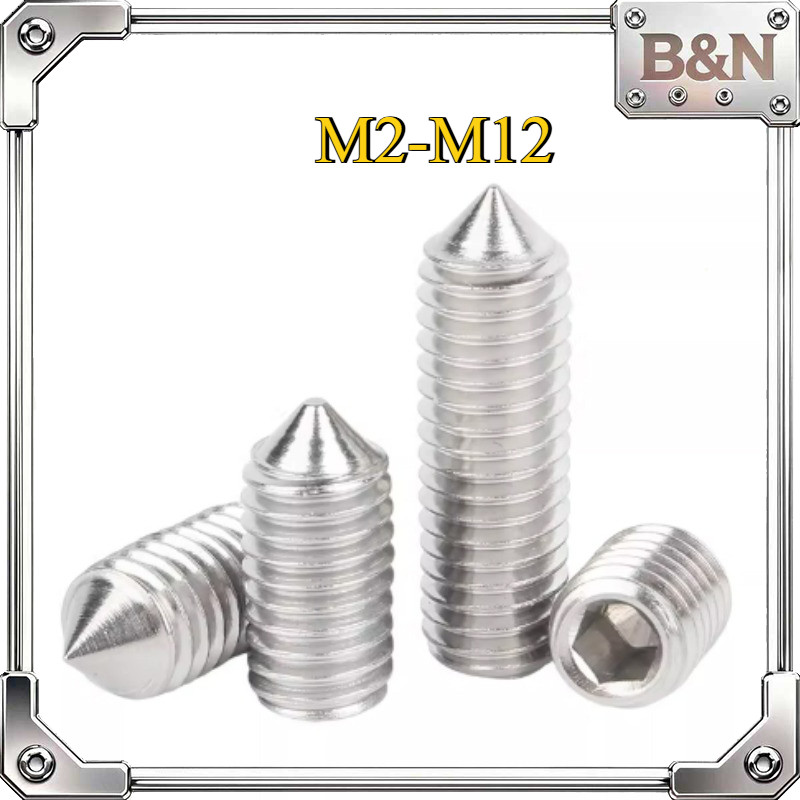 สกรู ตัวหนอน หกเหลี่ยม ปลายแหลม สแตนเลส 304 เกลียวมิล หยาบ / Hex Socket Set Screw w/ Cone Point SUS3