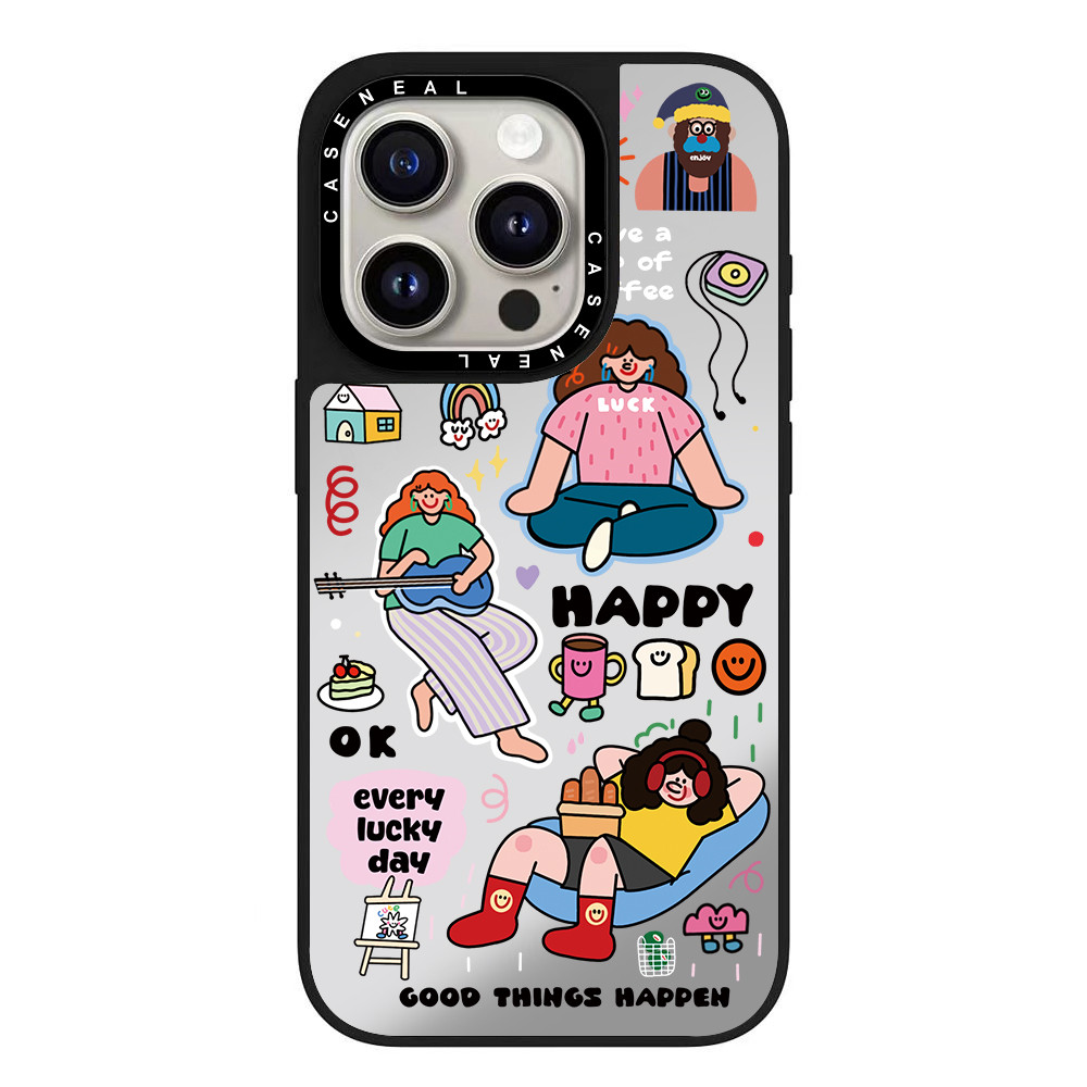 CASENEAL Graffiti Happy Girl คุณภาพสูงกระจกเคสโทรศัพท์เหมาะสําหรับiPhone 17ProMax 17pro 17 air 16promax 16 15promax 15 14promax 13 13Promaxแฟชั่นAnti Drop Hard Case ราคา ถูกที่สุด ดีลบีเคเค แกลเลอรีภาพที่ 4