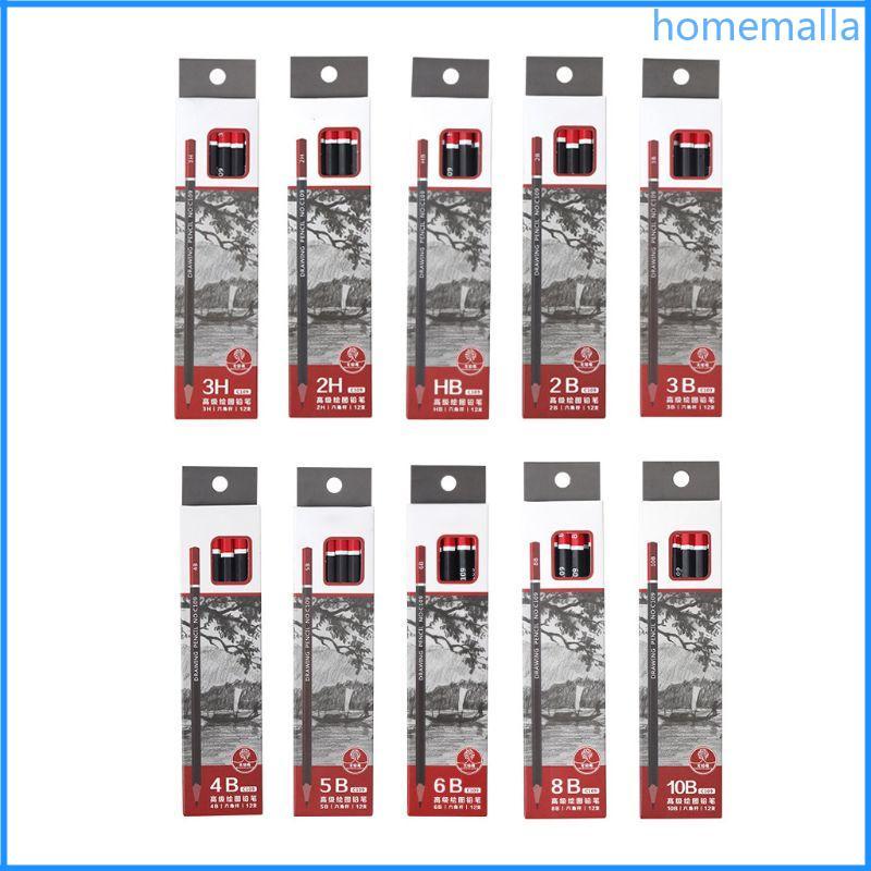 HO ดินสอสเก็ตช์ 12 ชิ้นกล่องวาดเขียน 2H HB 2B 3B 3H 4B 5B 6B 8B 10B อุปกรณ์