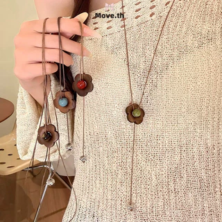ในไทย-พร้อมส่ง✨สร้อยคอจี้ดอกไม้ไม้ วินเทจโบฮีเมียน ยาว ใส่ได้ 4 ฤดู คล้องเสื้อกันหนาว-Move