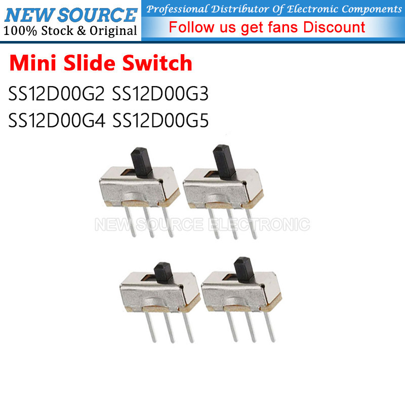 [20 ชิ้น]SS12D00G2 SS12D00G3 SS12D00G4 SS12D00G5 Interruptor On-off Mini Slide Switch 1P2T ยาว 3 4 5