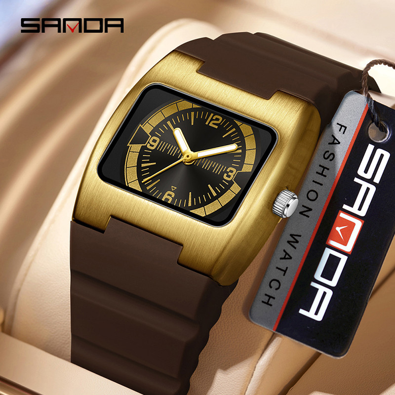 SANDA Y2K Vintage Watch - Square Alloy Quartz Luminous Waterproof สําหรับสอบ