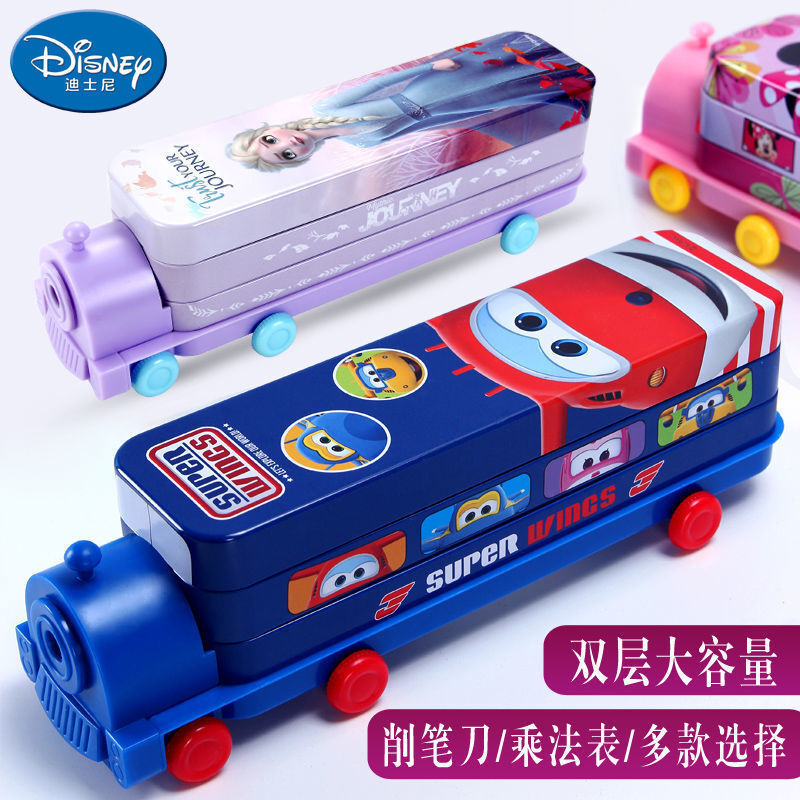 Ice Spiderman Tinplate กล่องเครื่องเขียนรถด้านหน้ารถรถบัส Mickey เด็กกล่องดินสอ