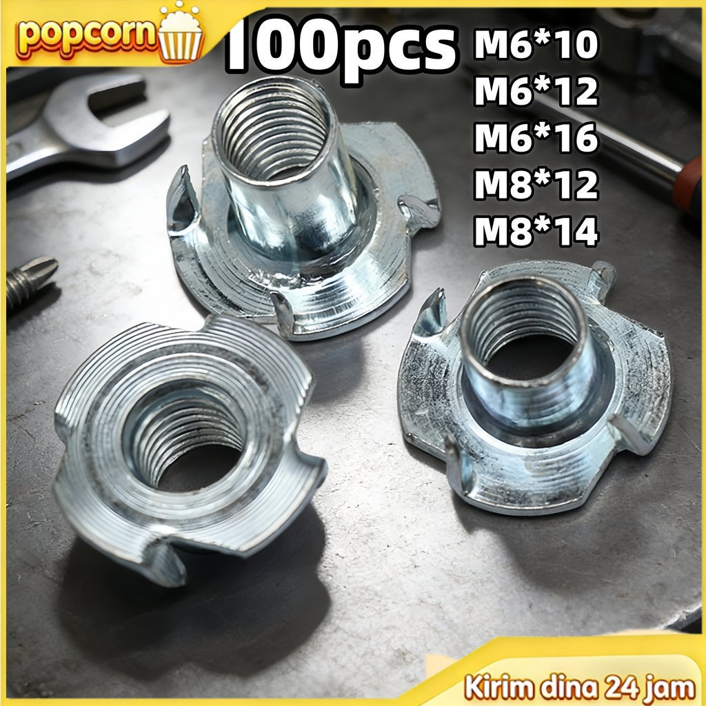 100 ชิ้น Tee Nut M6 M8 / M6 Claw Nut / ไม้ปลูก Nut / T Nut / เฟอร์นิเจอร์ Nut