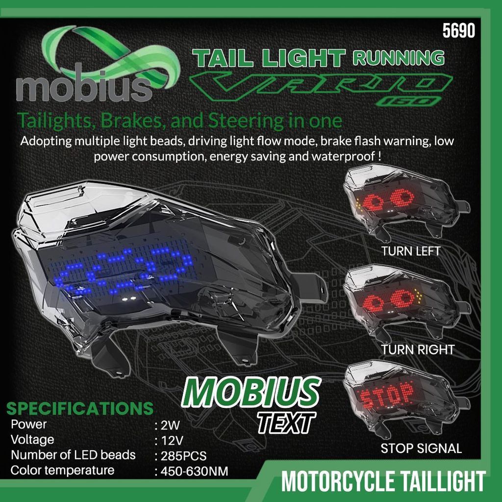 KO Stoplamp Vario 160 MOBIUS 5690 ด้านหลังหยุดโคมไฟข้อความรุ่น Mobius Running 3 In 1