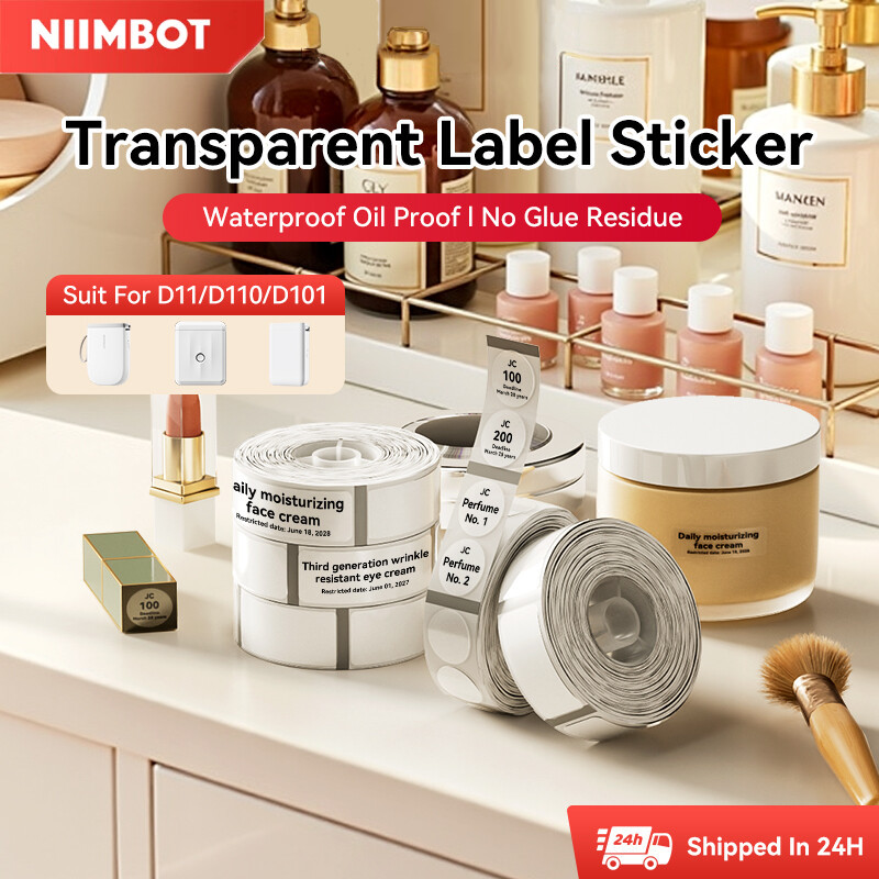 NIIMBOT D11/D110/D101 สติ๊กเกอร์เรืองแสงกันน้ําน้ํามันหลักฐานไม่มีกาวตกค้างสติกเกอร์ฉลากความร้อนโปร่งใส