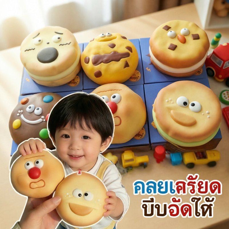คุกกี้บีบอัด คลายเครียด นุ่ม คืนรูปช้า กล่องสุ่ม ตกแต่งโต๊ะ kawaii ของเล่น น่ารัก 6 รูปแบบ